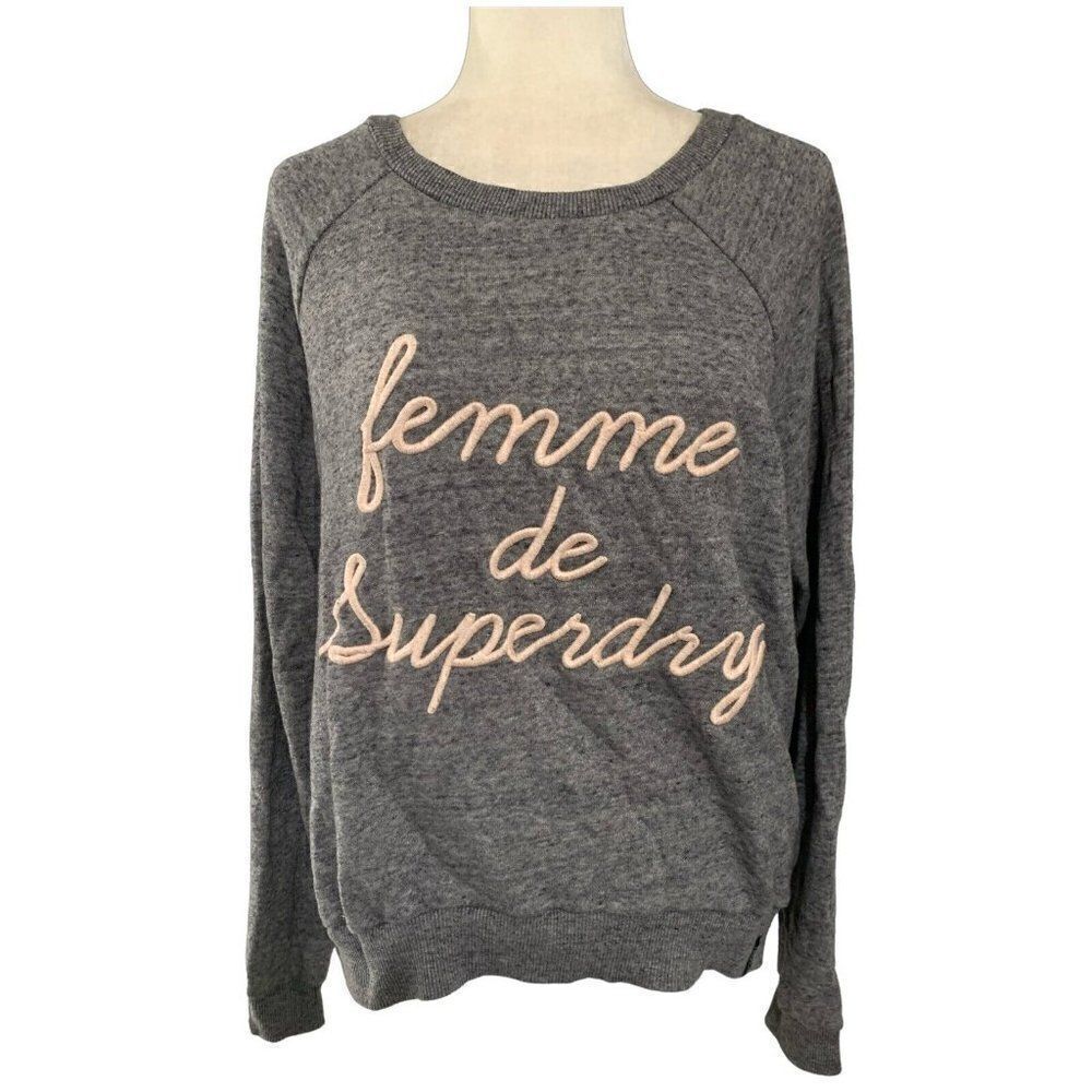 superdry jpn womens gray pink femme de long sleeve sweater sweatshirt top large